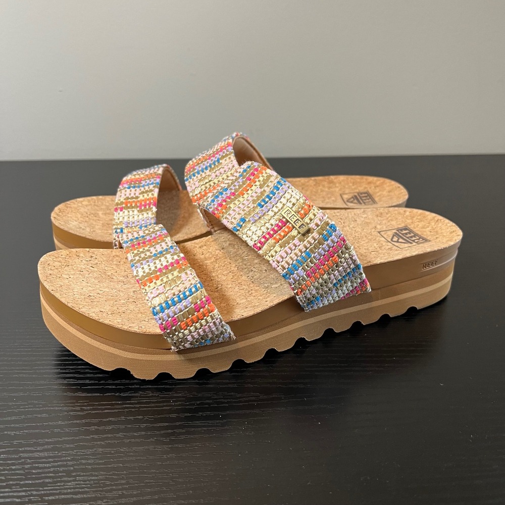 Reef Cushion Vista Hi Multi Woven Platform Sandals Women's 11 Cork Slide